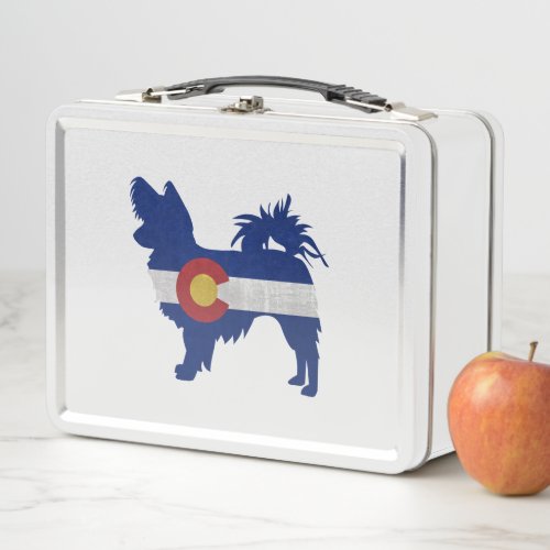 Long Haired Chihuahua Colorado Flag Silhouette Metal Lunch Box