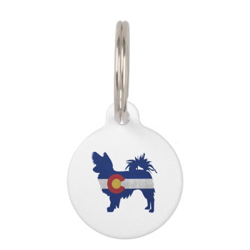 Long Haired Chihuahua Colorado Flag Silhouette Pet ID Tag