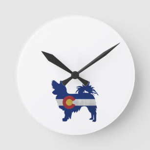 Long Haired Chihuahua Colorado Flag Silhouette Round Clock