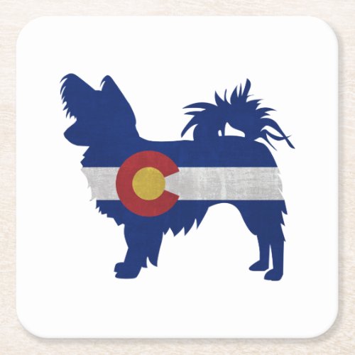 Long Haired Chihuahua Colorado Flag Silhouette Square Paper Coaster