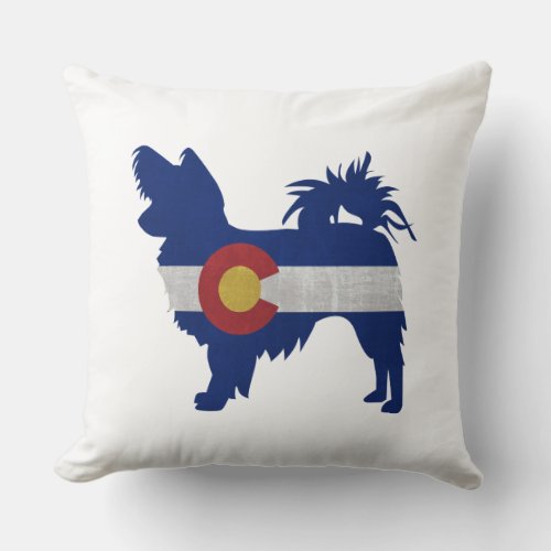 Long Haired Chihuahua Colorado Flag Silhouette Throw Pillow