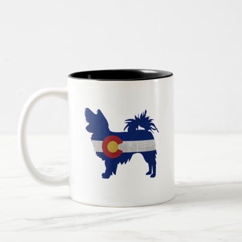 Long Haired Chihuahua Colorado Flag Silhouette Two_Tone Coffee Mug
