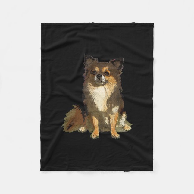 Long Haired Chihuahua Cute Cartoon Graphic Dog Fleece Blanket (Front)