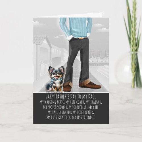Long Haired Chihuahua Dog and Dad Father's Day Holiday Card
