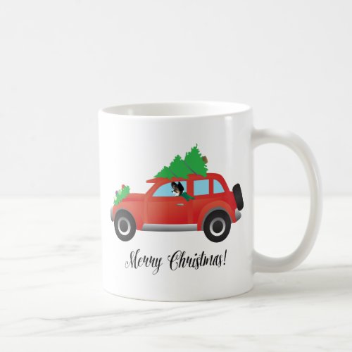 Long_haired Chihuahua driving a car with a tree Coffee Mug