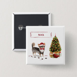 Long Haired Chihuahua Funny Christmas Dog Tree Button