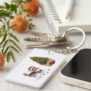 Long Haired Chihuahua Funny Christmas Dog Tree Keychain