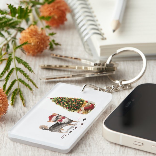 Long Haired Chihuahua Funny Christmas Dog Tree Keychain (Front Right)