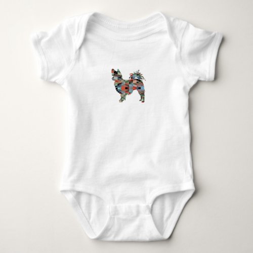 Long Haired Chihuahua Geo Silhouette Plaid Baby Bodysuit