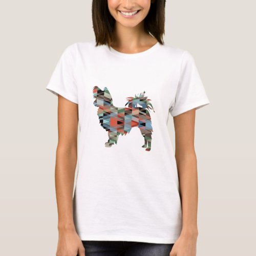 Long Haired Chihuahua Geo Silhouette Plaid T_Shirt