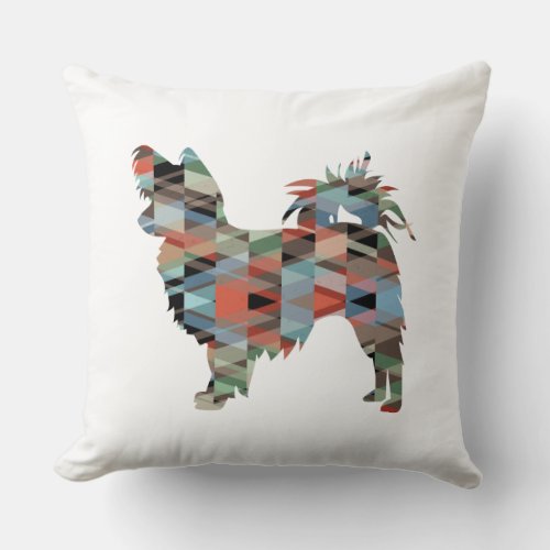 Long Haired Chihuahua Geo Silhouette Plaid Throw Pillow