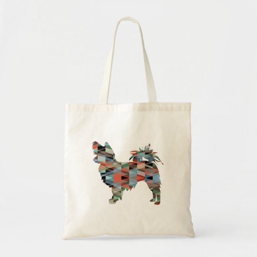 Long Haired Chihuahua Geo Silhouette Plaid Tote Bag