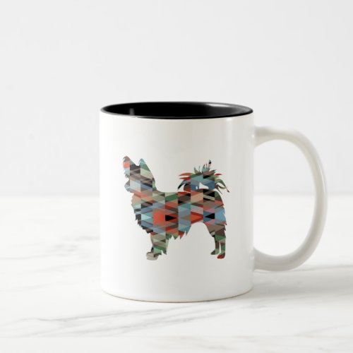 Long Haired Chihuahua Geo Silhouette Plaid Two_Tone Coffee Mug