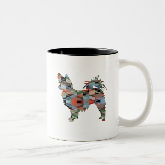 Long Haired Chihuahua Geo Silhouette Plaid Two-Tone Coffee Mug (Right)