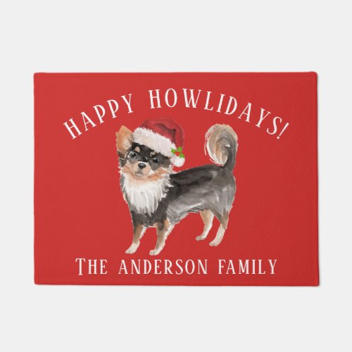 Long Haired Chihuahua Happy Howlidays Christmas Doormat