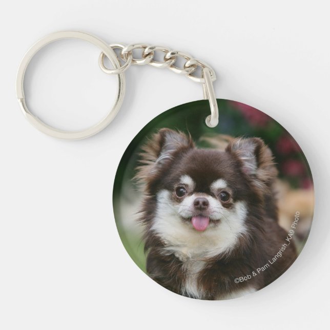 Long Haired Chihuahua Headshot 1 Keychain (Front)