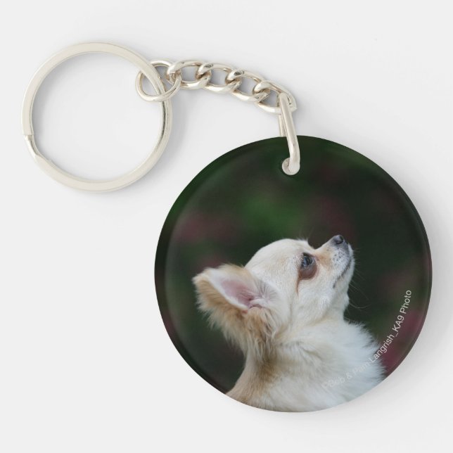 Long Haired Chihuahua Headshot 2 Keychain (Front)