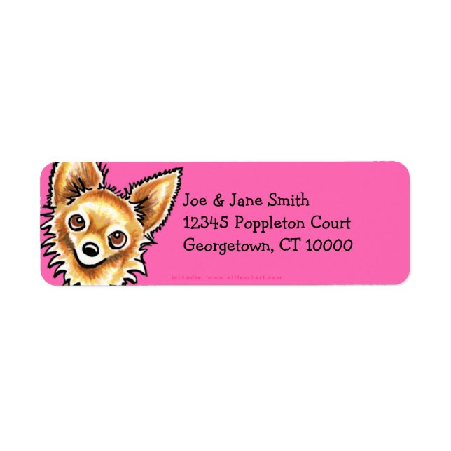 Long Haired Chihuahua Hot Pink Label (Front)