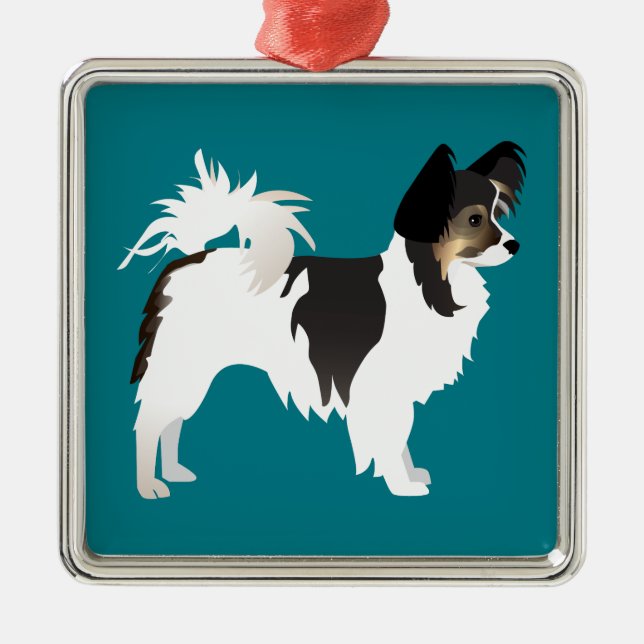 Long-haired Chihuahua or Papillon Basic Design Metal Ornament (Front)