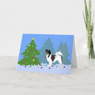 Long-haired Chihuahua or Papillon Decorating Tree Holiday Card