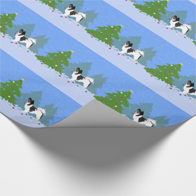 Long-haired Chihuahua or Papillon Decorating Tree Wrapping Paper (Corner)