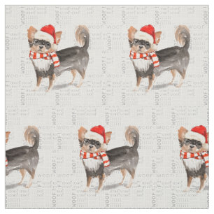 Long-Haired Chihuahua Santa Dog Woof Word Art Fabric
