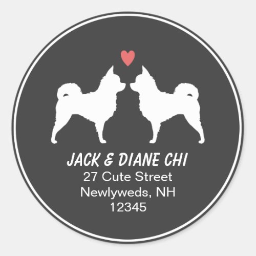 Long Haired Chihuahua Silhouettes Return Address Classic Round Sticker