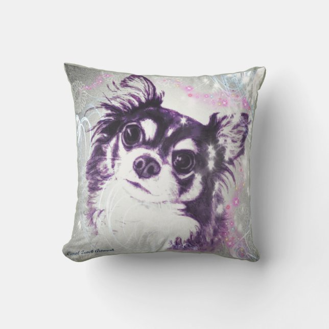 Long Haired Chihuahua Throw Pillow (Front)