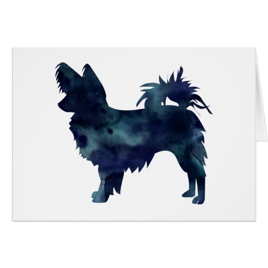 Long-haired Chihuahua Watercolor Black Silhouette (Front Horizontal)