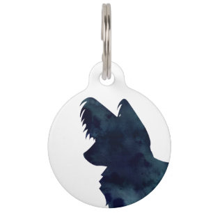 Long-haired Chihuahua Watercolor Black Silhouette Pet Name Tag
