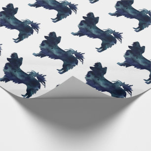 Long-haired Chihuahua Watercolor Black Silhouette Wrapping Paper