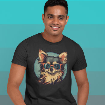 Long Haired Chihuahua Wearing Sunglasses T-shirt by DoodleDeDoo at Zazzle