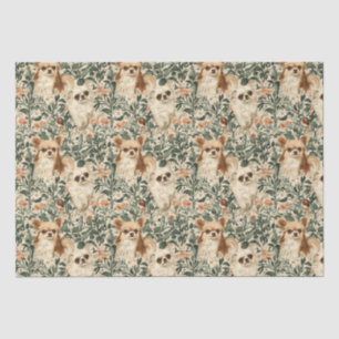 Long Haired Chihuahuas William Morris style floral Tissue Paper