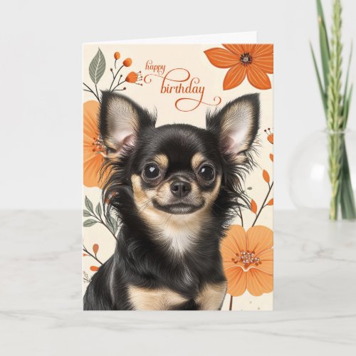 Long Haired Chihuaua Dog Bold Retro Birthday