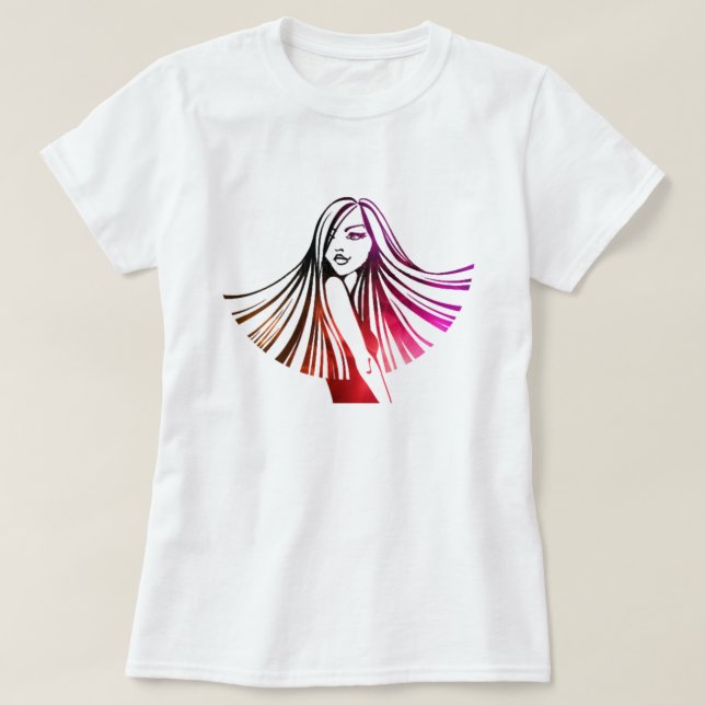 Long Haired Colorful Beauty T-Shirt (Design Front)