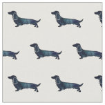 Long Haired Dachshund Black Watercolor Silhouette Fabric