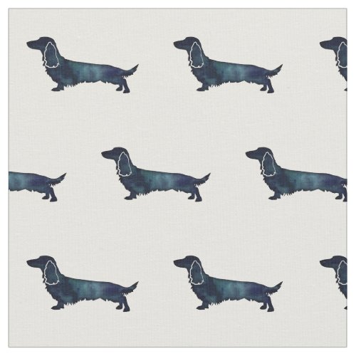 Long Haired Dachshund Black Watercolor Silhouette Fabric