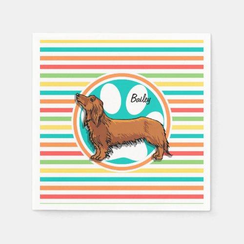 Long_haired Dachshund Bright Rainbow Stripes Napkins