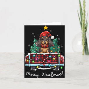 Long Haired Dachshund Christmas Dog Truck Plaid Fu Card