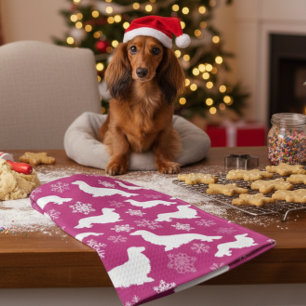 Long Haired Dachshund Christmas Kitchen Towel