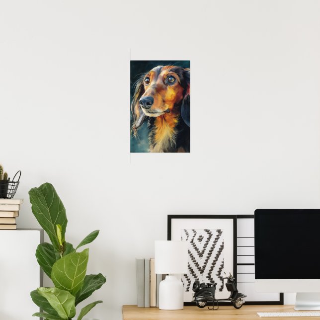 Long-haired dachshund closeup poster (Home Office)