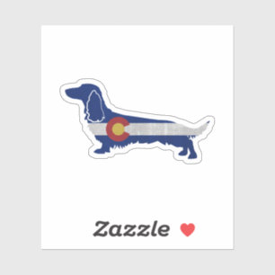 Long Haired Dachshund Colorado Flag Silhouette Sticker