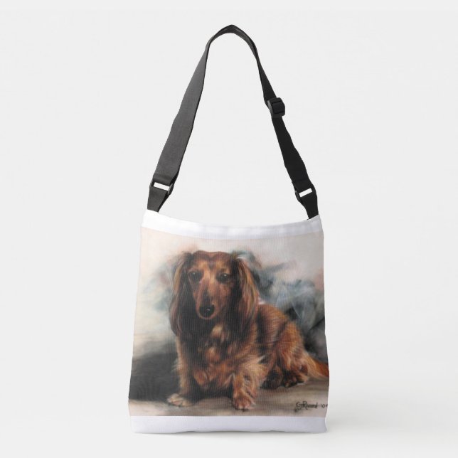 Long Haired Dachshund dog Crossbody Bag (Front)