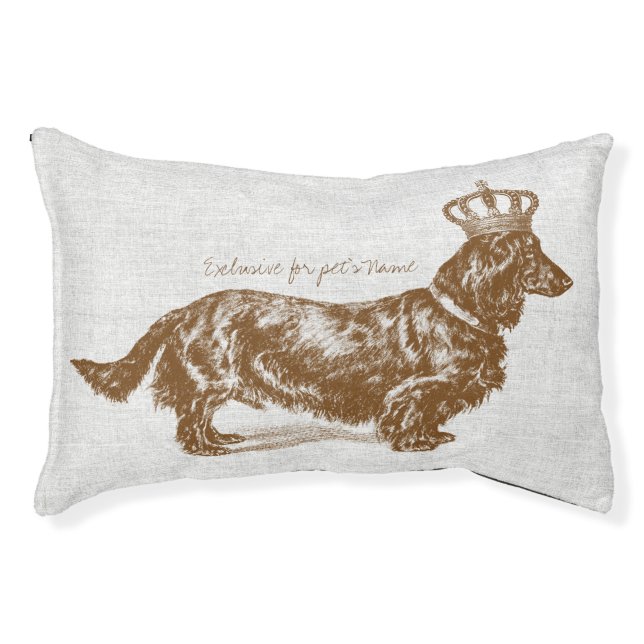 Long-haired Dachshund Dog Crown Royal Personalized Pet Bed (Front)