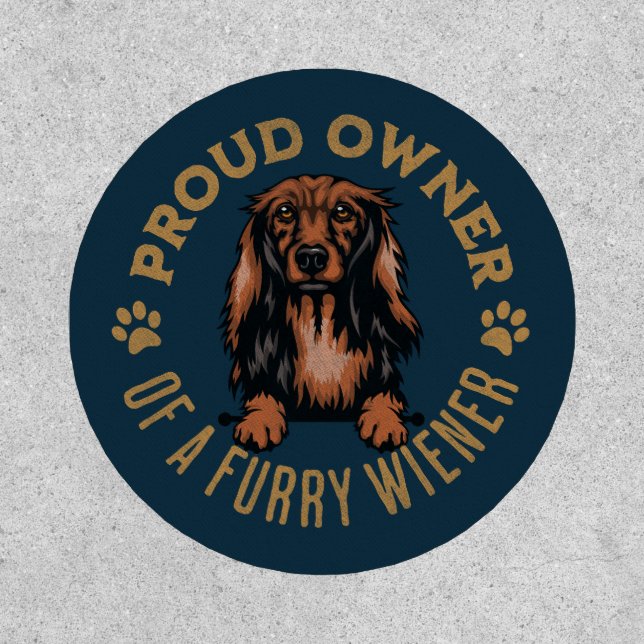 Long Haired Dachshund Dog Custom-Cut Vinyl Sticker Patch (Front)