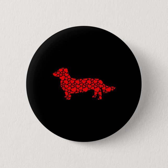 Long Haired Dachshund Dog Cute Silhouette Heart Va Button (Front)