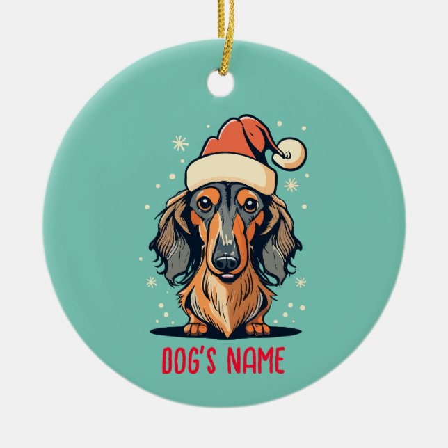 Long Haired Dachshund Dog Personalized Ornament (Front)