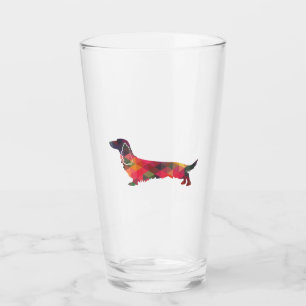Long Haired Dachshund Geo Silhouette Multi Glass