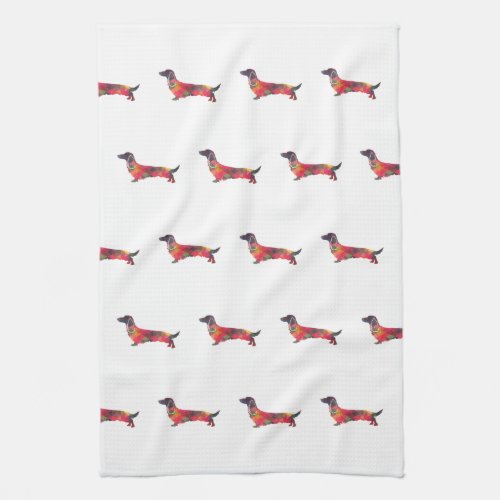 Long Haired Dachshund Geo Silhouette Multi Kitchen Towel