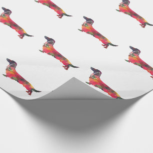 Long Haired Dachshund Geo Silhouette Multi Wrapping Paper